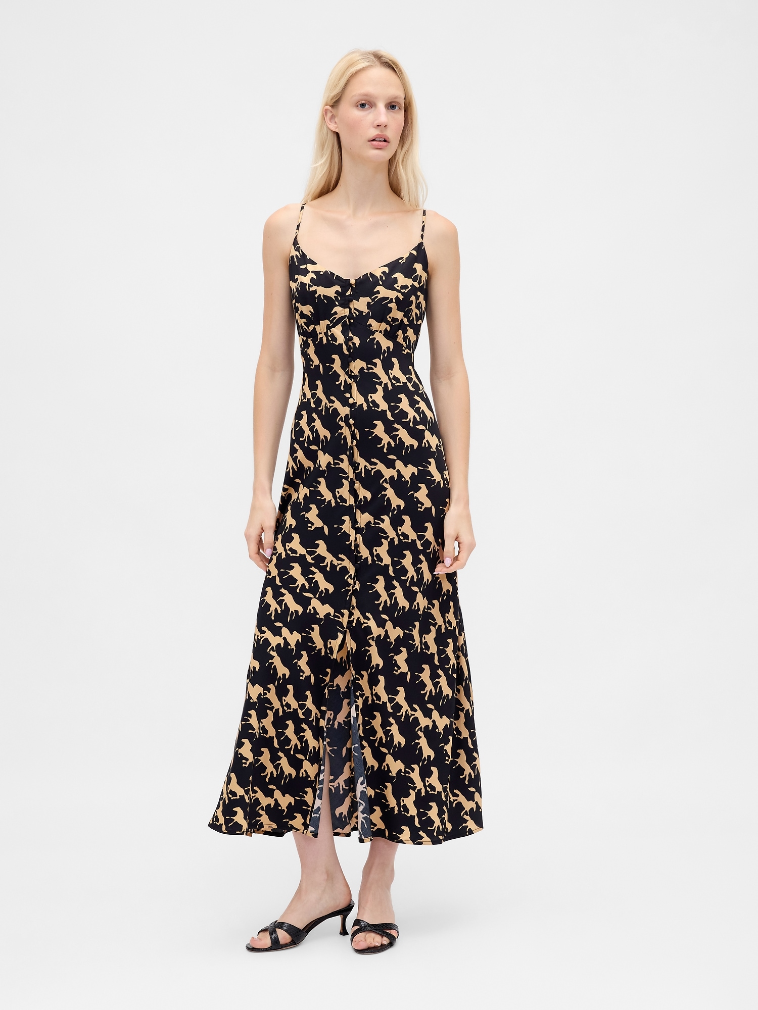 Button-Front Cami Maxi Dress