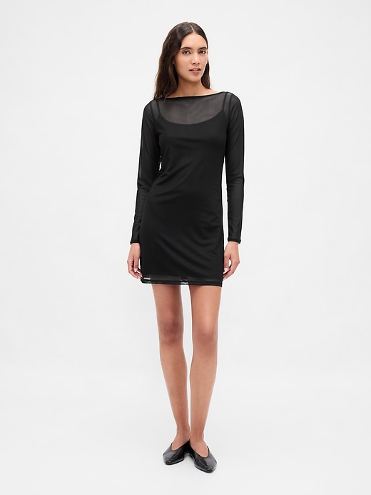 Image number 1 showing, Mesh Boatneck Mini Dress
