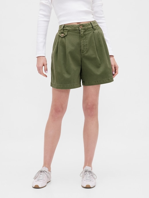 Image number 2 showing, 6" Mid Rise Twill Pleated Trouser Shorts