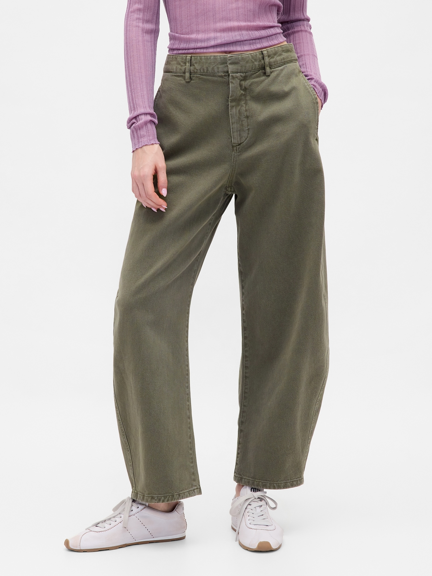 Mid Rise Twill Barrel Pants