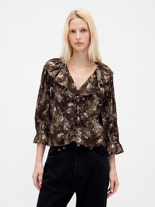 Image number 1 showing, Ruffle Collar V-Neck Top