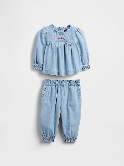 Image number 1 showing, Baby Denim Ruffle Outfit Set