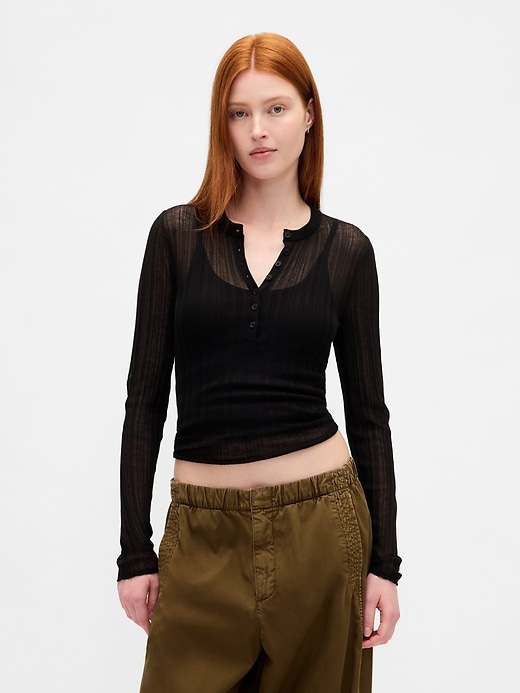 Image number 1 showing, Sheer Rib Henley Sweater