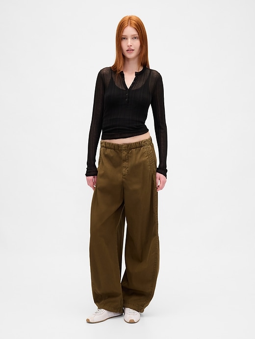 Sheer Rib Henley Sweater