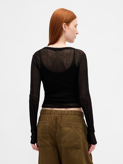 Sheer Rib Henley Sweater