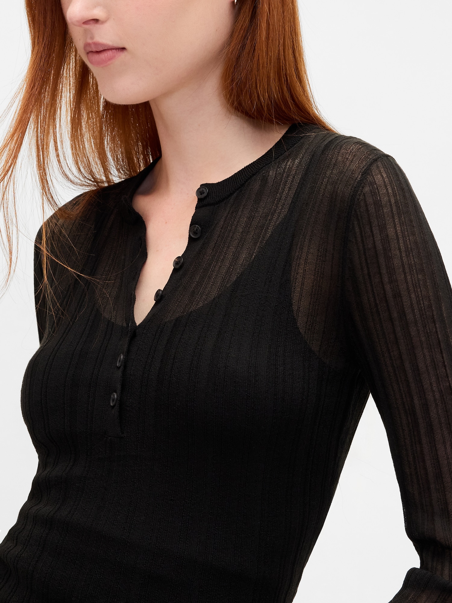 Sheer Rib Henley Sweater | Gap