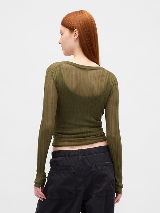 Image number 3 showing, Sheer Rib Henley Sweater