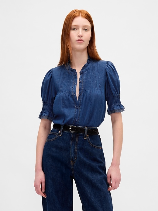 Image number 1 showing, Ruffle Pintuck Shirt