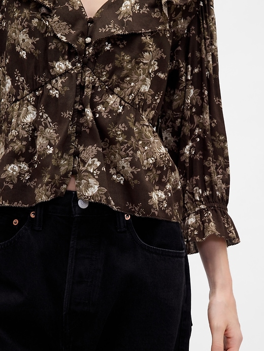 Image number 4 showing, Ruffle Collar V-Neck Top