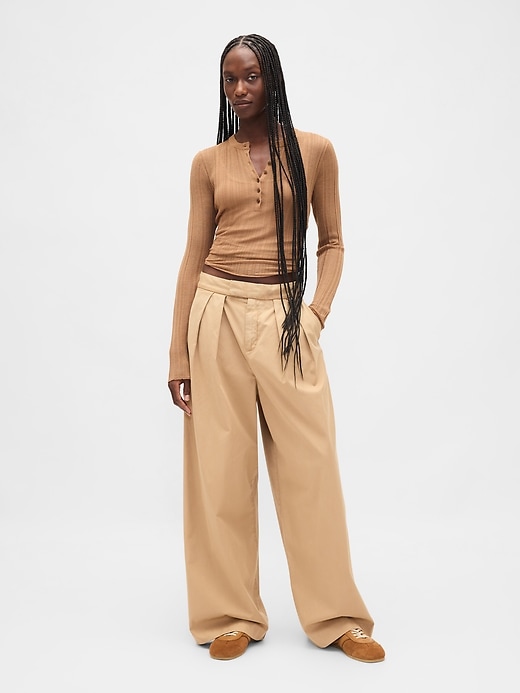 Image number 2 showing, Sheer Rib Henley Sweater