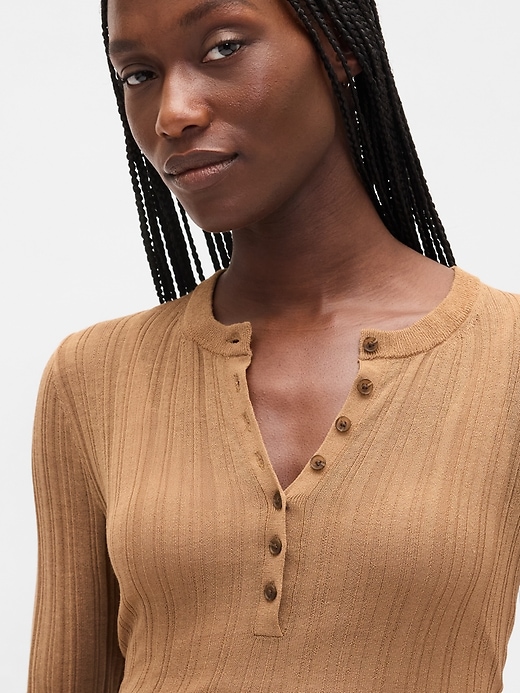 Image number 4 showing, Sheer Rib Henley Sweater