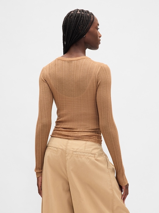 Image number 3 showing, Sheer Rib Henley Sweater