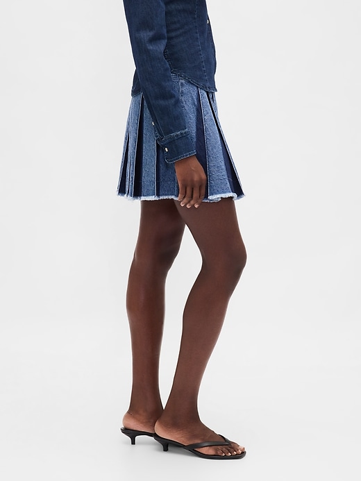 Image number 3 showing, Pleated Denim Mini Skirt