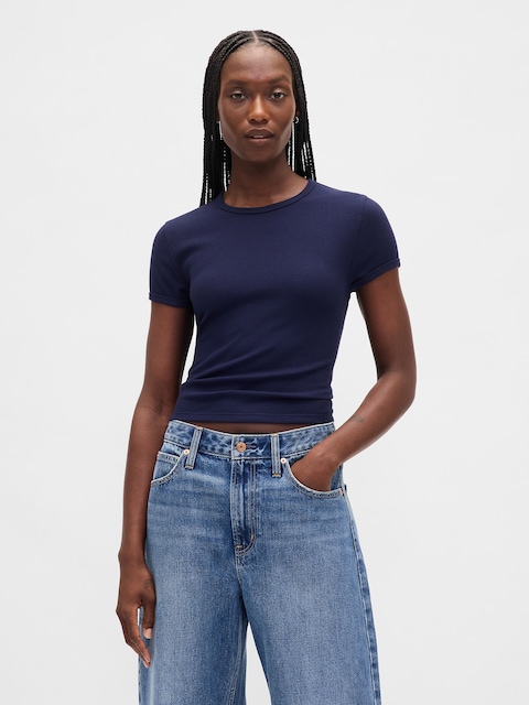 T-SHIRT AJUSTÉ COURT EN TISSU GAUFRÉ