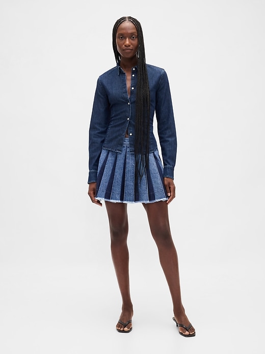 Image number 1 showing, Pleated Denim Mini Skirt