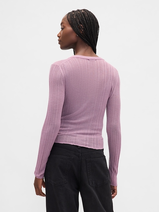 Image number 3 showing, Sheer Rib Henley Sweater