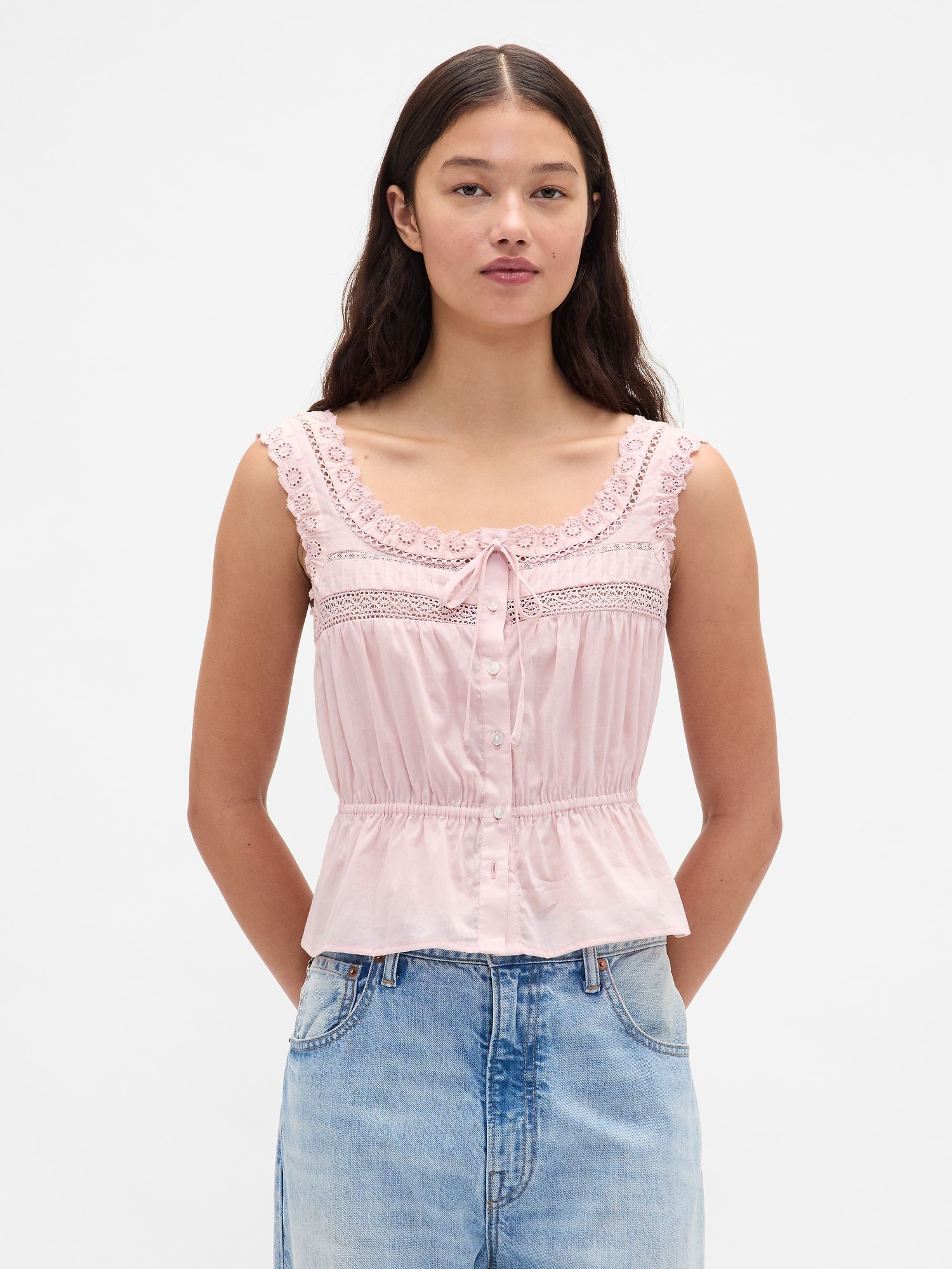 Lace-Trim Peplum Top