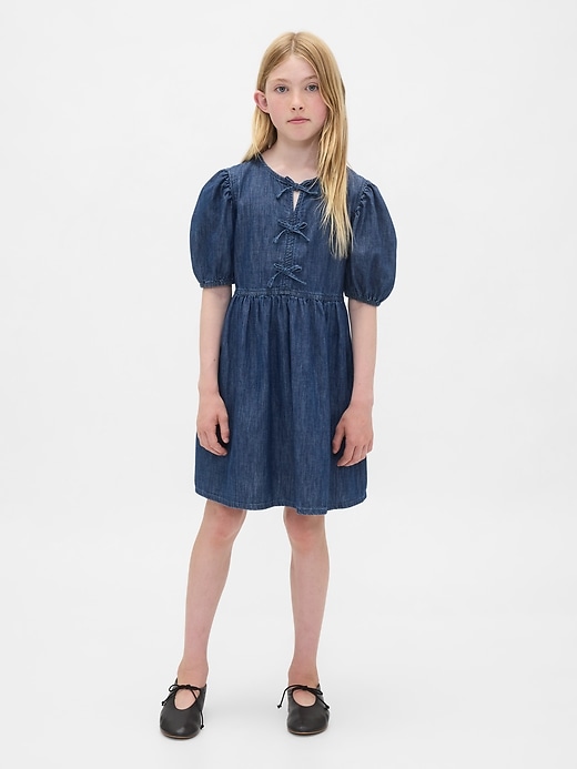 Image number 1 showing, Kids Denim Puff-Sleeve Dress
