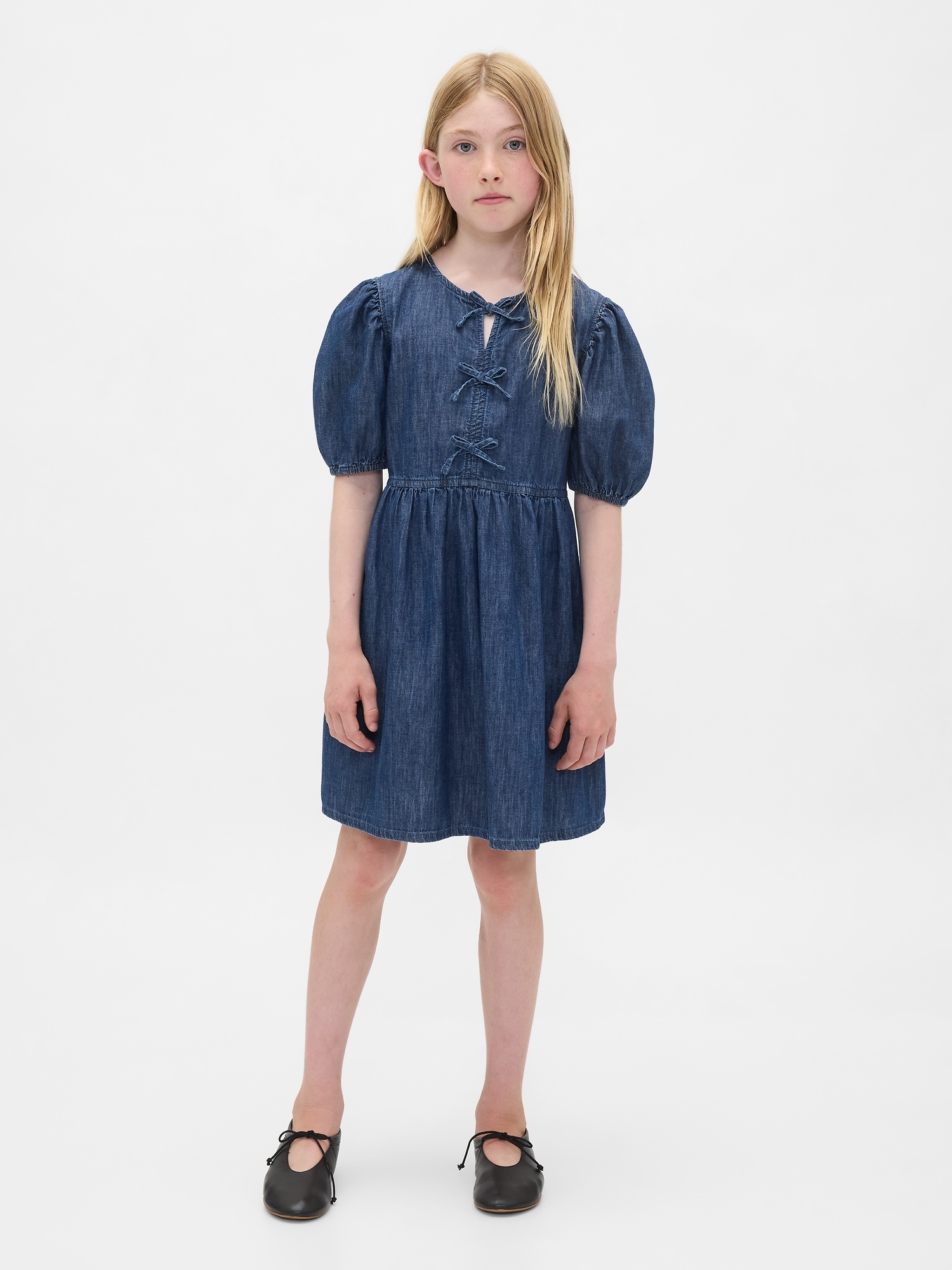 Kids Denim Puff-Sleeve Dress