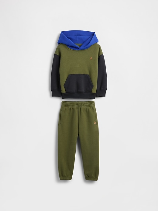 L'image numéro 2 présente Ensemble en coton ouaté VintageDoux à couleurs contrastantes avec chandail à capuchon pour Bébé et Tout-petit