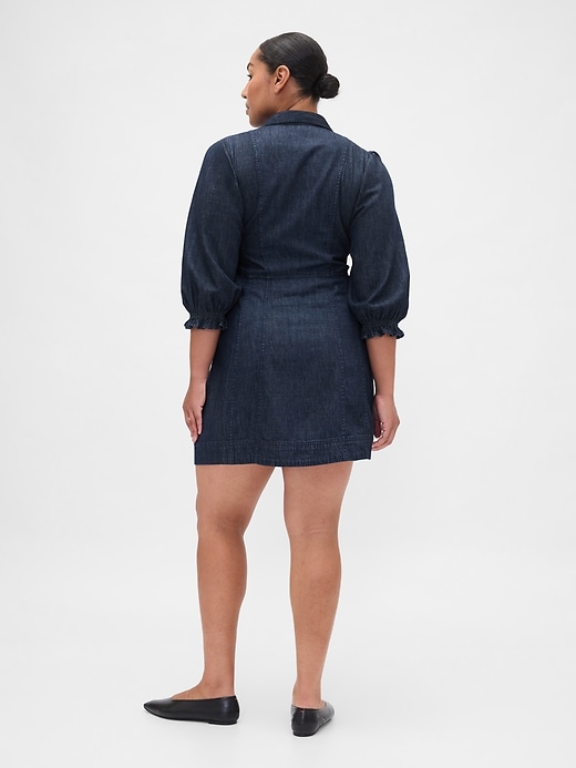 Image number 6 showing, Denim Puff-Sleeve Seamed Mini Dress