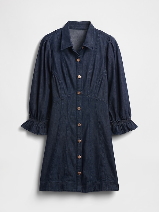 Image number 7 showing, Denim Puff-Sleeve Seamed Mini Dress