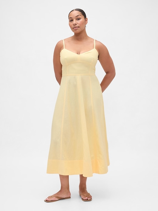 Image number 5 showing, Linen-Blend Seamed Corset Midi Dress