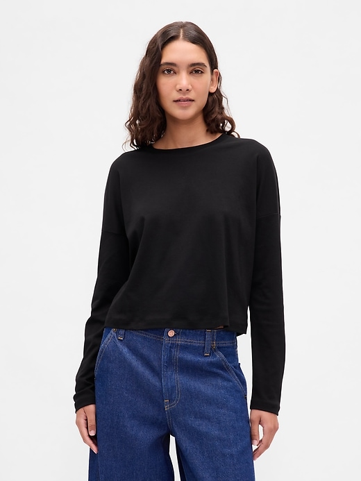 Image number 1 showing, Supima® Cotton Oversized Crop T-Shirt