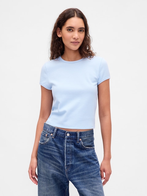 T-SHIRT AJUSTÉ COURT EN TISSU GAUFRÉ