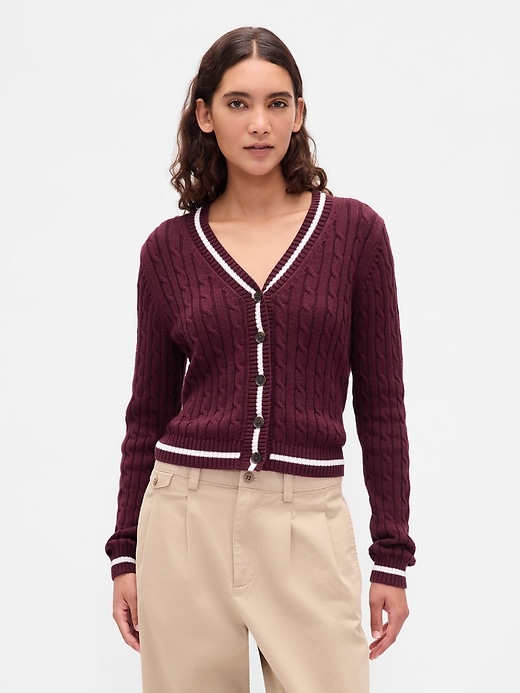Image number 1 showing, 100% Cotton Cable-Knit Cardigan