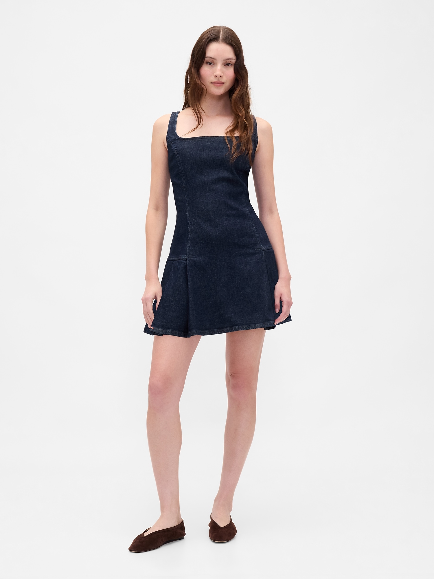 Denim Side Pleat Mini Dress