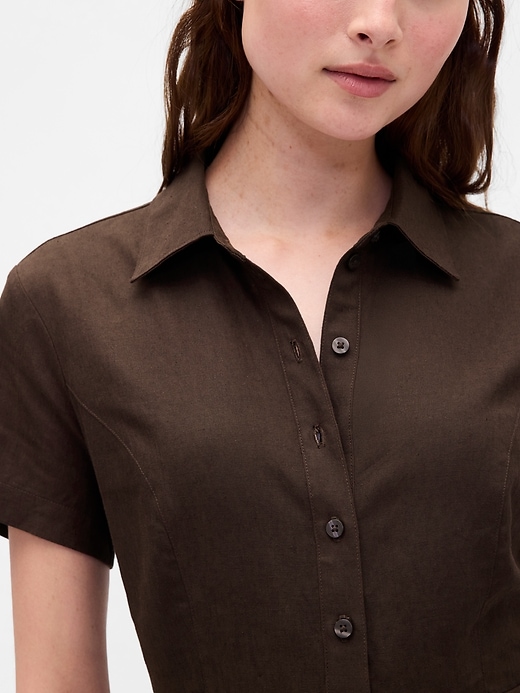 Image number 4 showing, Linen-Blend Midi Shirtdress