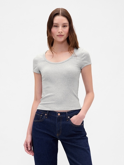 Image number 1 showing, Modern Compact Rib Scoop Crop T-Shirt