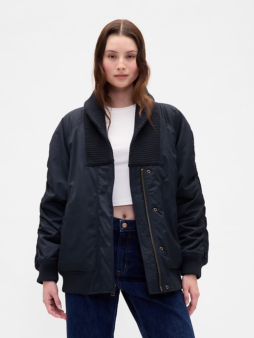 Image number 1 showing, Oversized Knit-Trim Bomber Jacket