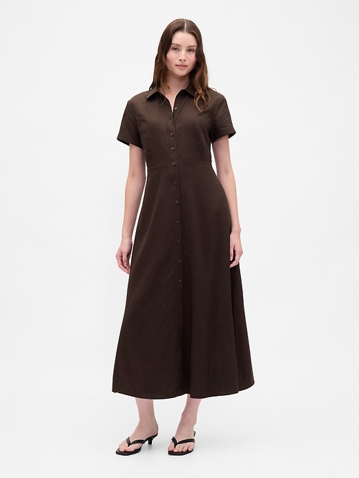 Image number 1 showing, Linen-Blend Midi Shirtdress