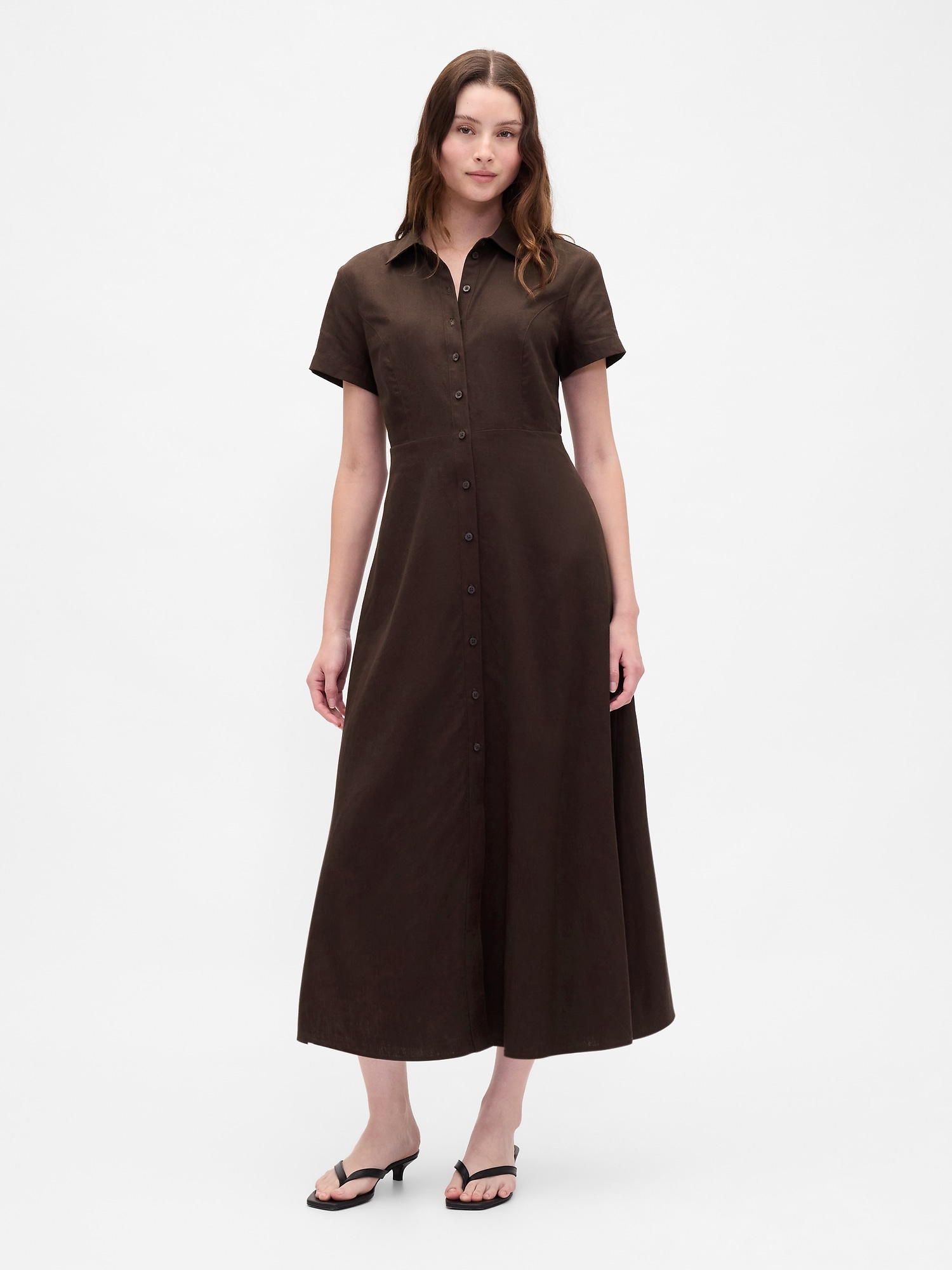 Linen-Blend Midi Shirtdress