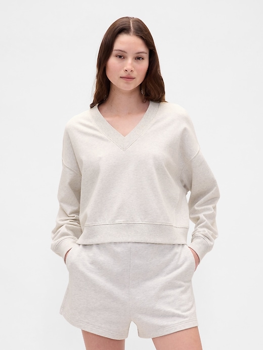 Image number 1 showing, French Terry V-Neck Crop Sweatshirt