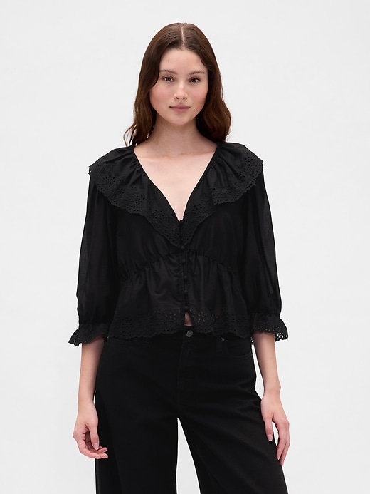 Image number 1 showing, Ruffle Collar V-Neck Top
