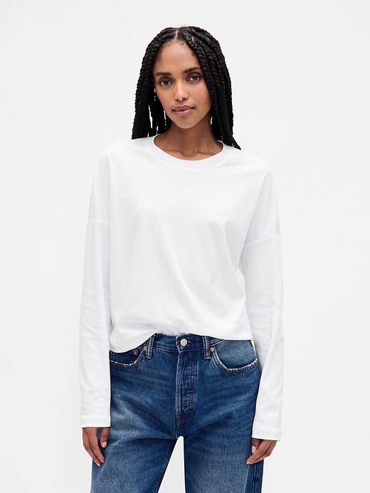 Image number 1 showing, Supima® Cotton Oversized Crop T-Shirt