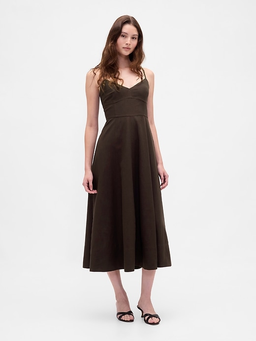 Image number 1 showing, Linen-Blend Seamed Corset Midi Dress