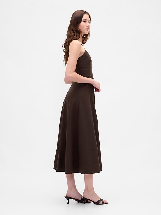 Image number 3 showing, Linen-Blend Seamed Corset Midi Dress