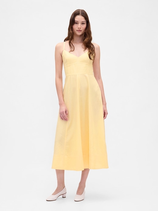 Image number 1 showing, Linen-Blend Seamed Corset Midi Dress