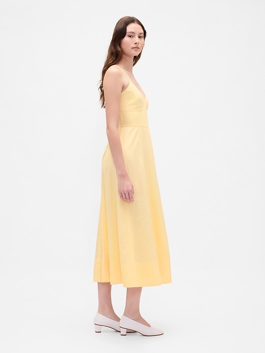 Image number 3 showing, Linen-Blend Seamed Corset Midi Dress