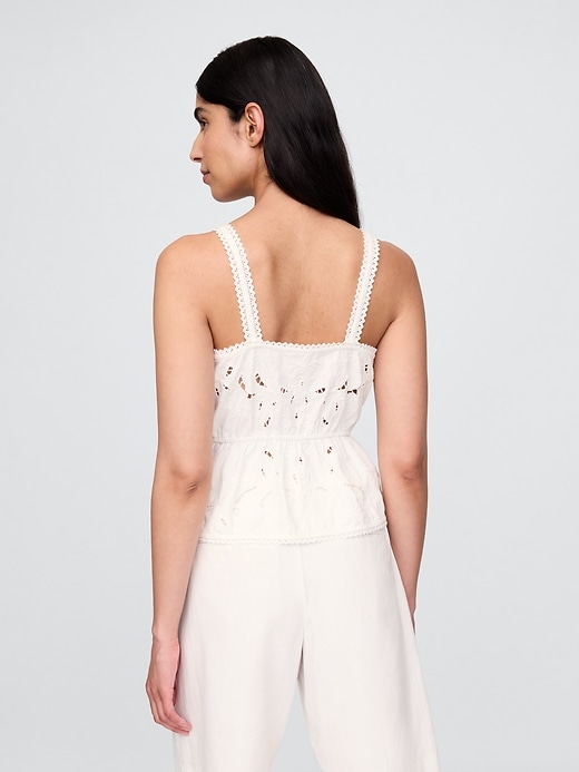 Image number 3 showing, Linen-Blend Eyelet Peplum Top