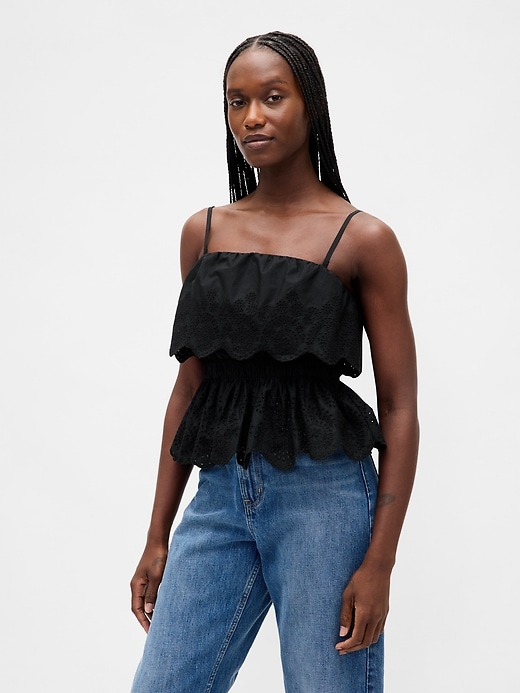 Image number 1 showing, Poplin Eyelet Ruffle Top