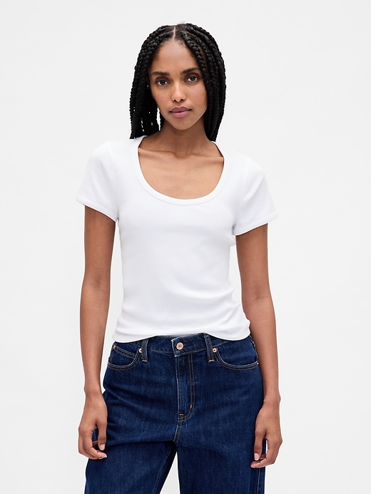 Image number 1 showing, Modern Compact Rib Scoop Crop T-Shirt