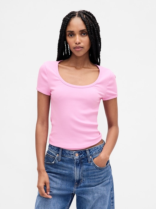 Image number 1 showing, Modern Compact Rib Scoop Crop T-Shirt