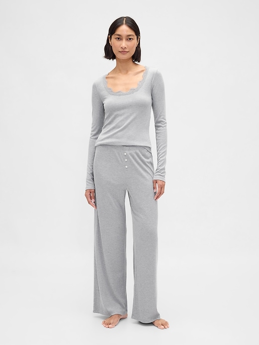 Image number 2 showing, Mini Rib Lace-Trim PJ Top