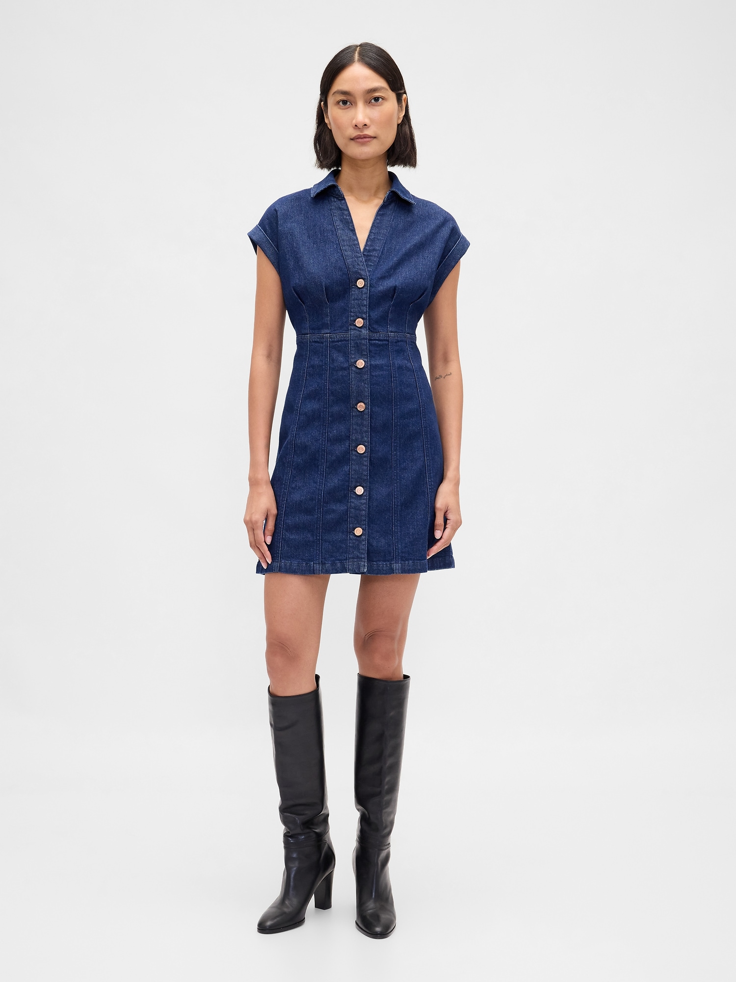 Denim Seamed Mini Dress