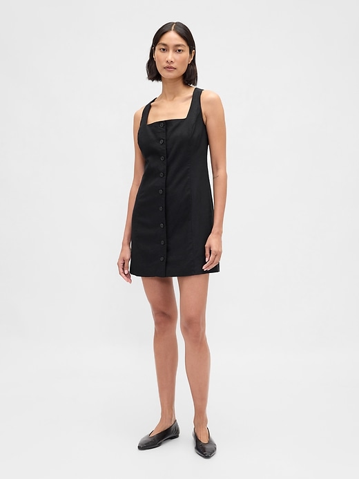 Image number 1 showing, Linen-Blend Button-Front Mini Dress
